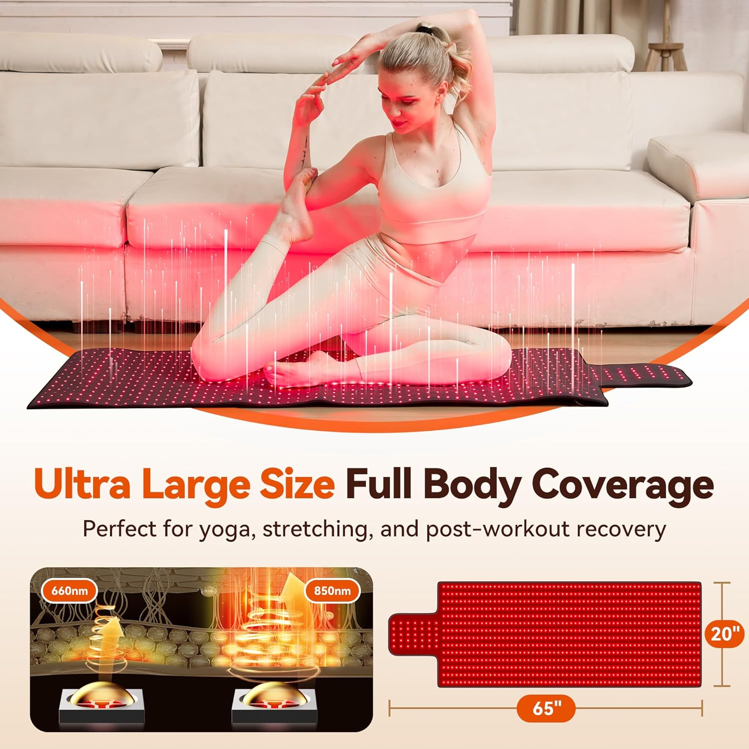 LPKP 65" x 20" Full Body Red Light Therapy Blanket (875 LEDs) – Large RLT Pad for Back, Shoulder &amp; Waist LPKP