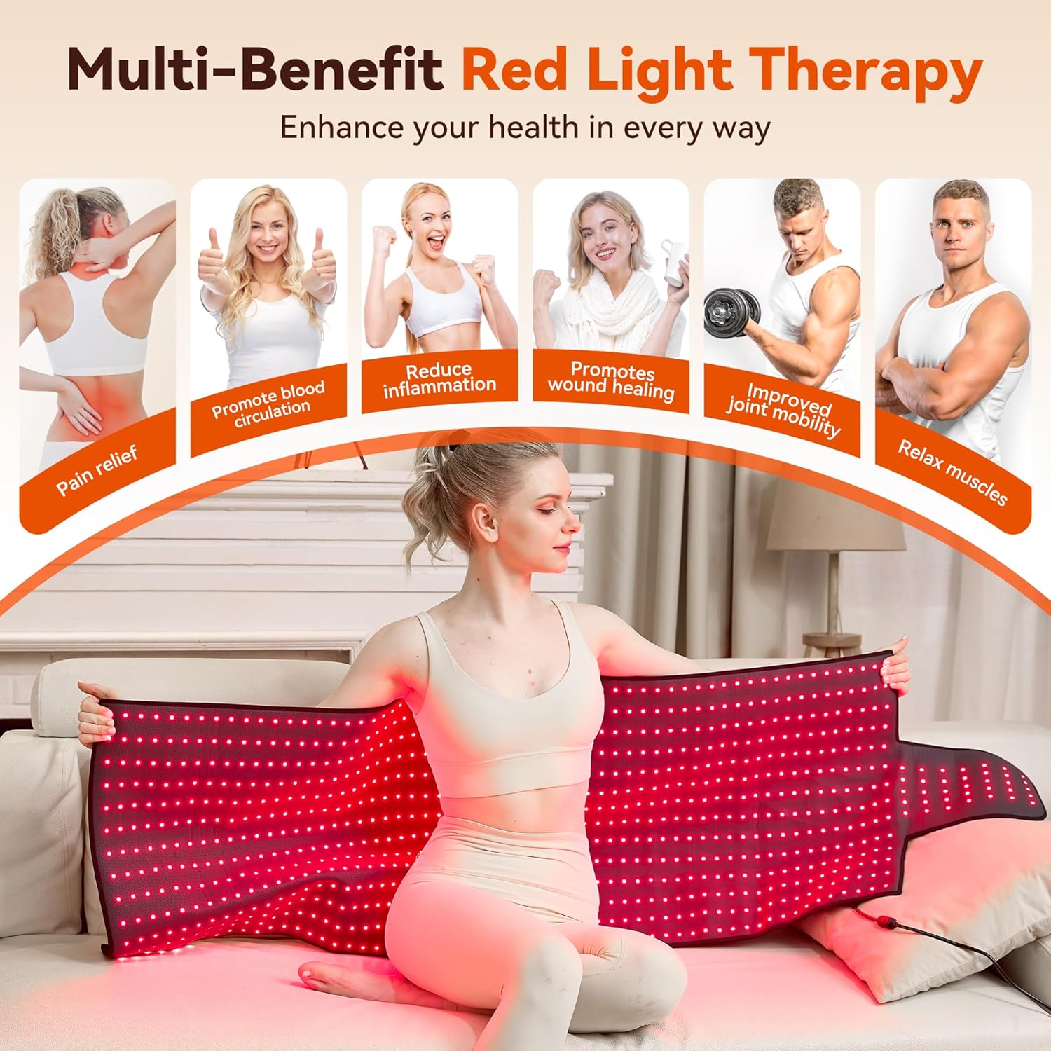 LPKP 65&quot; x 20&quot; Full Body Red Light Therapy Blanket (875 LEDs) – Large RLT Pad for Back, Shoulder &amp; Waist LPKP